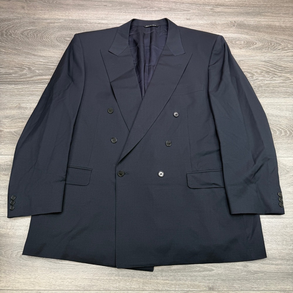 Canali Sport Coat Mens 50 Blue Wool Textured Double Breasted Blazer Italy Made